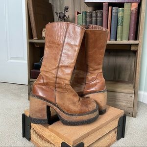 VINTAGE London Underground Chunky Platform Leather Boots 70s 90s Y2K *AS-IS*